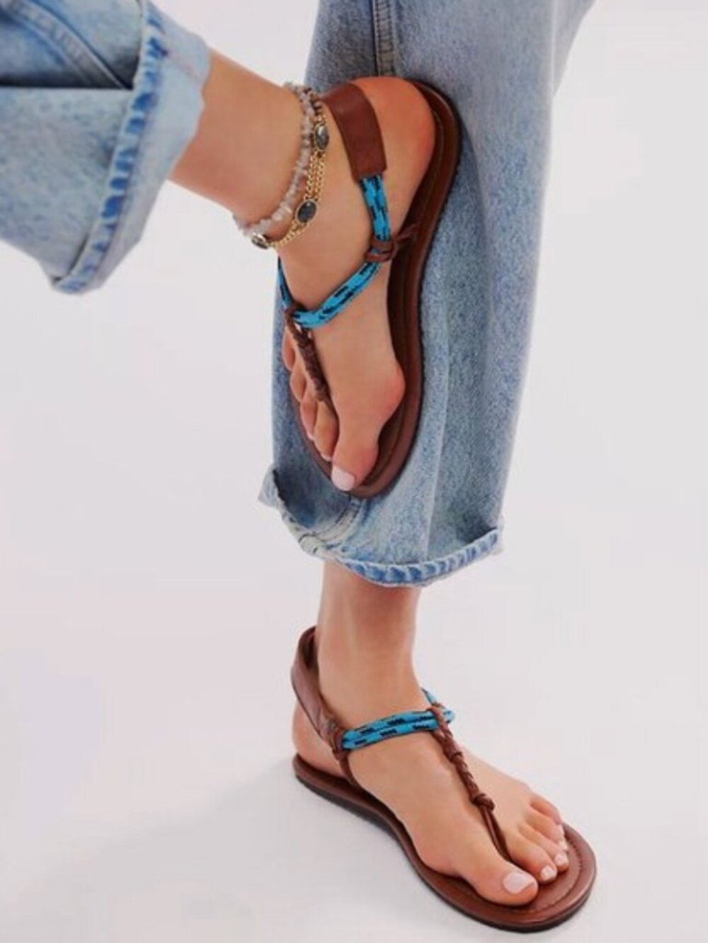 (New) Free People – Island Hopping Wrap Leather Sandals (Luggage) – Women's 7.5